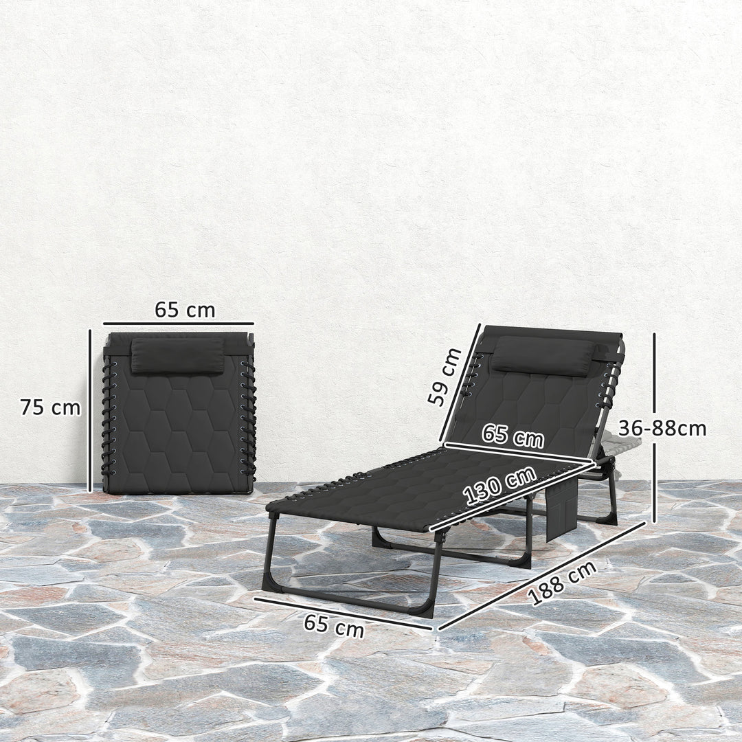 Set of Two Sun Loungers, with Five-Position Reclining Backs - Black