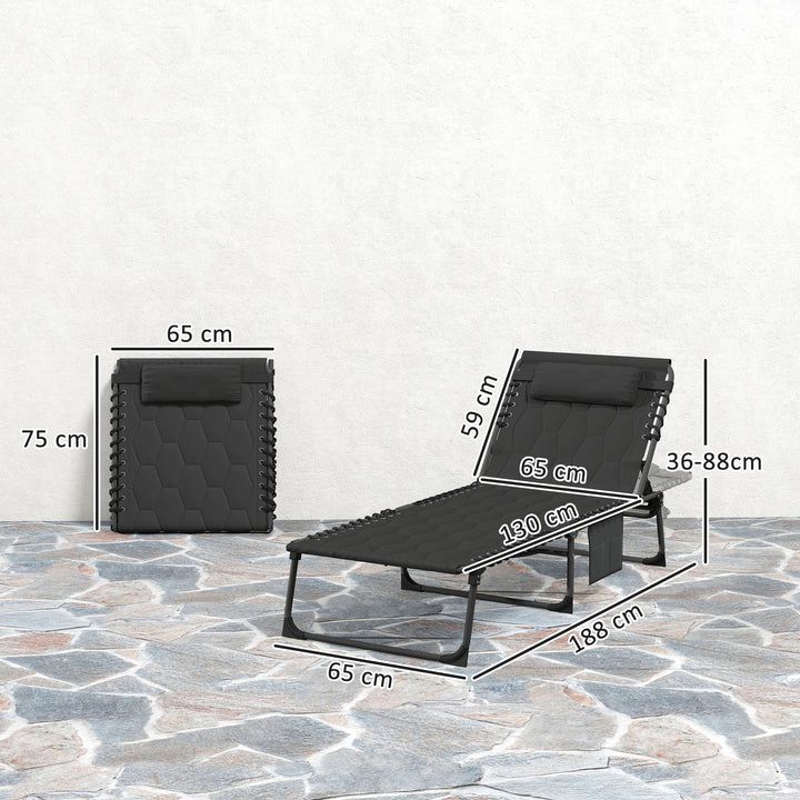 Set of Two Sun Loungers, with Five-Position Reclining Backs - Black