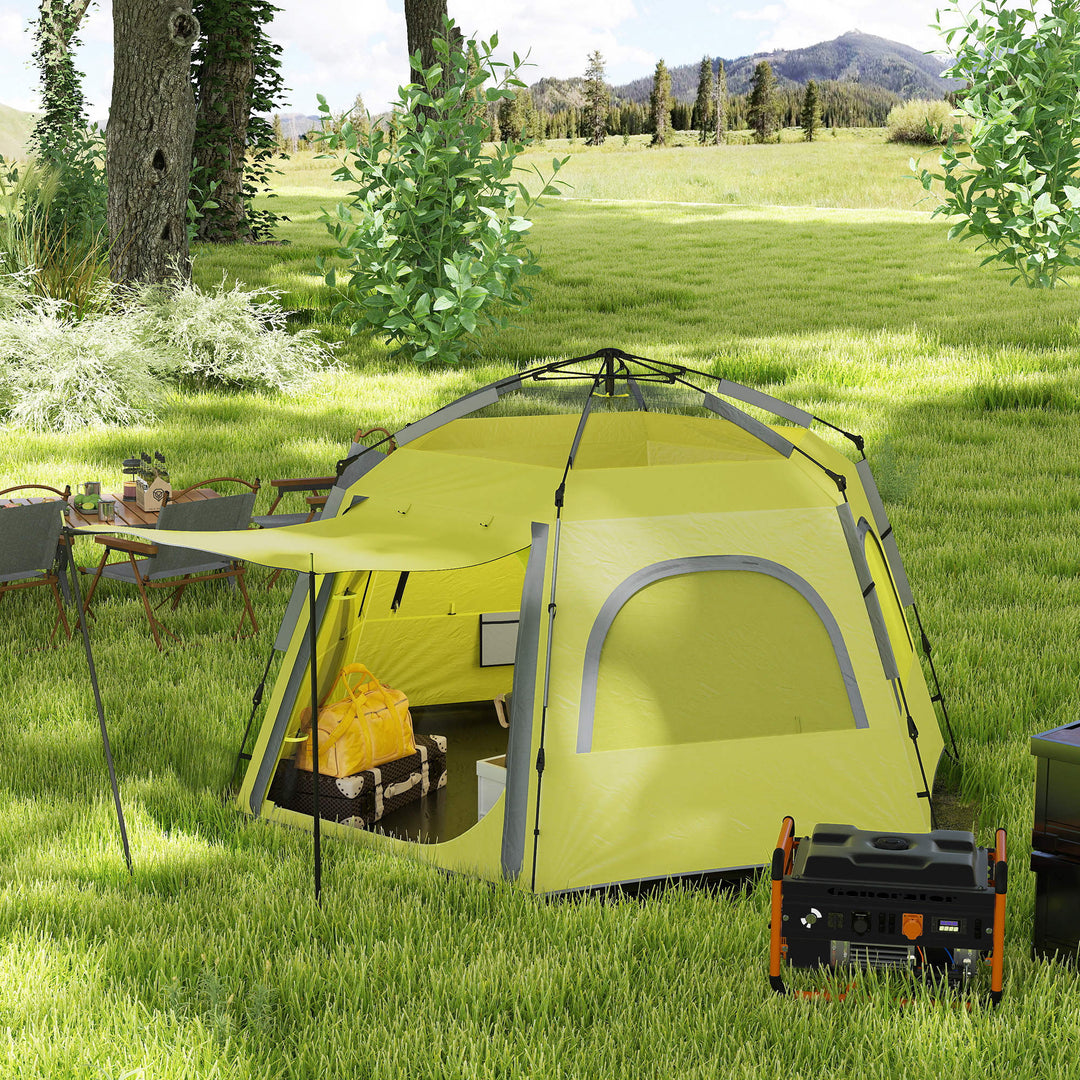 Instant Pop Up Camping Tent, 2/3/4 Person Easy Setup Dome Family Tent with Vestibule, Rainfly, 4 Mesh Windows & 2 Doors, Hexagonal Design, Waterproof & UV Protected, Yellow Green