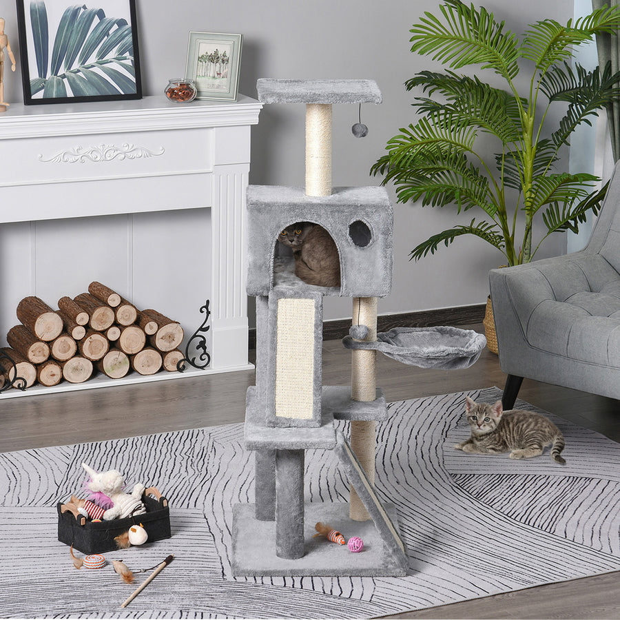 130cm Cat Tree for Indoor Cats Activity Center with Condo Scratching Post Ladders Kitty Climbing Tower Relaxing Playing