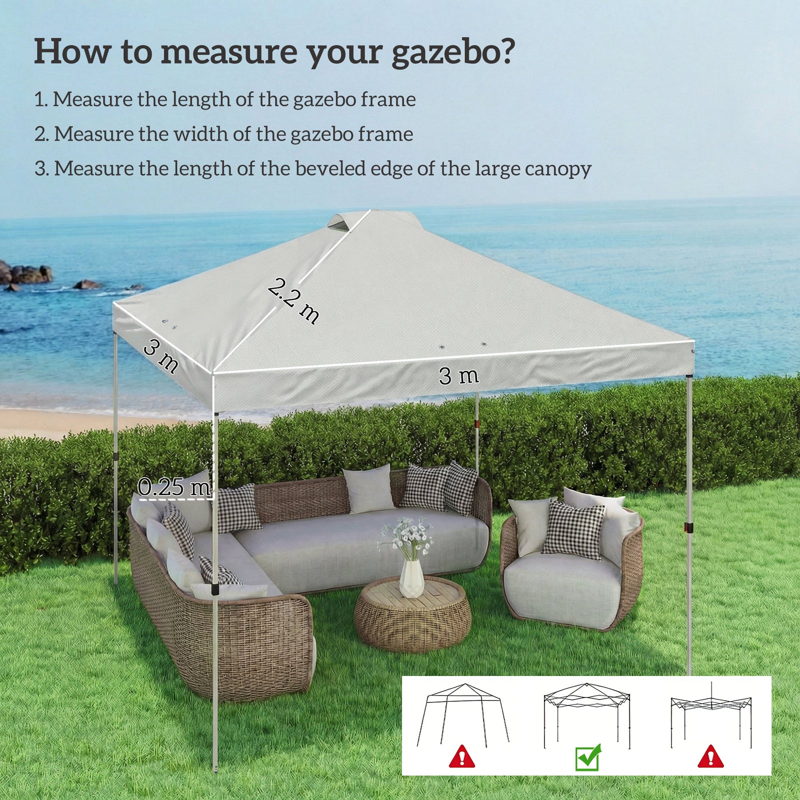 Gazebo Roof Replacement UV50+ Waterproof Pop Up Canopy Cover with 8 Dr