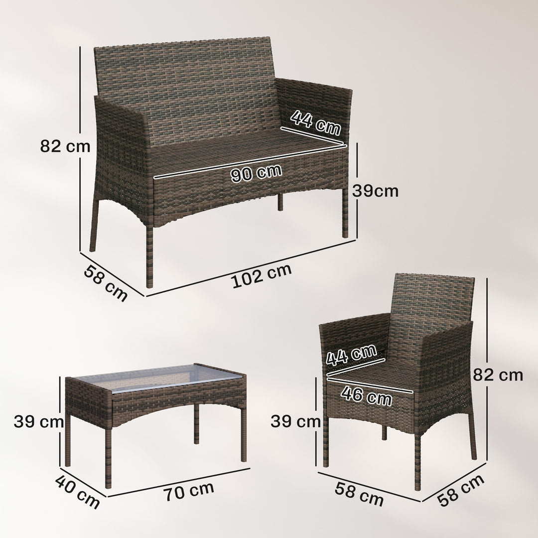 4 Piece Rattan Garden Furniture Sofa Set with Loveseat, Armchairs, Gla