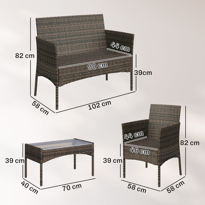 4 Piece Rattan Garden Furniture Sofa Set with Loveseat, Armchairs, Gla