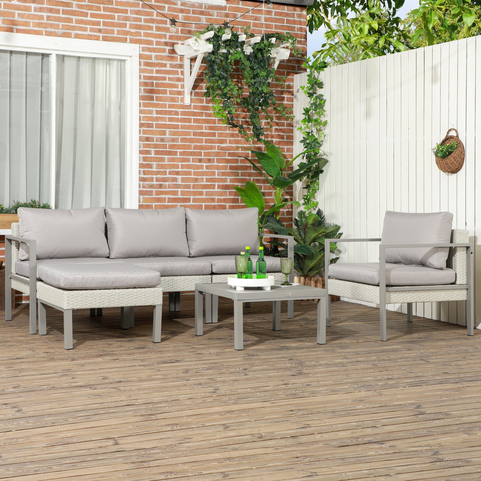 Six-Piece Rattan Garden Sofa Set - Light Grey