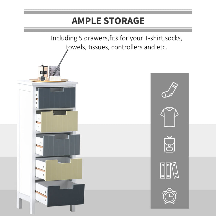 HOMCOM Tall Chest of Drawers, Storage Tower, Dresser Chest w/ 5 Detachable Drawers, Wood Top, Organizer Unit for Closets Bedroom | Aosom UK