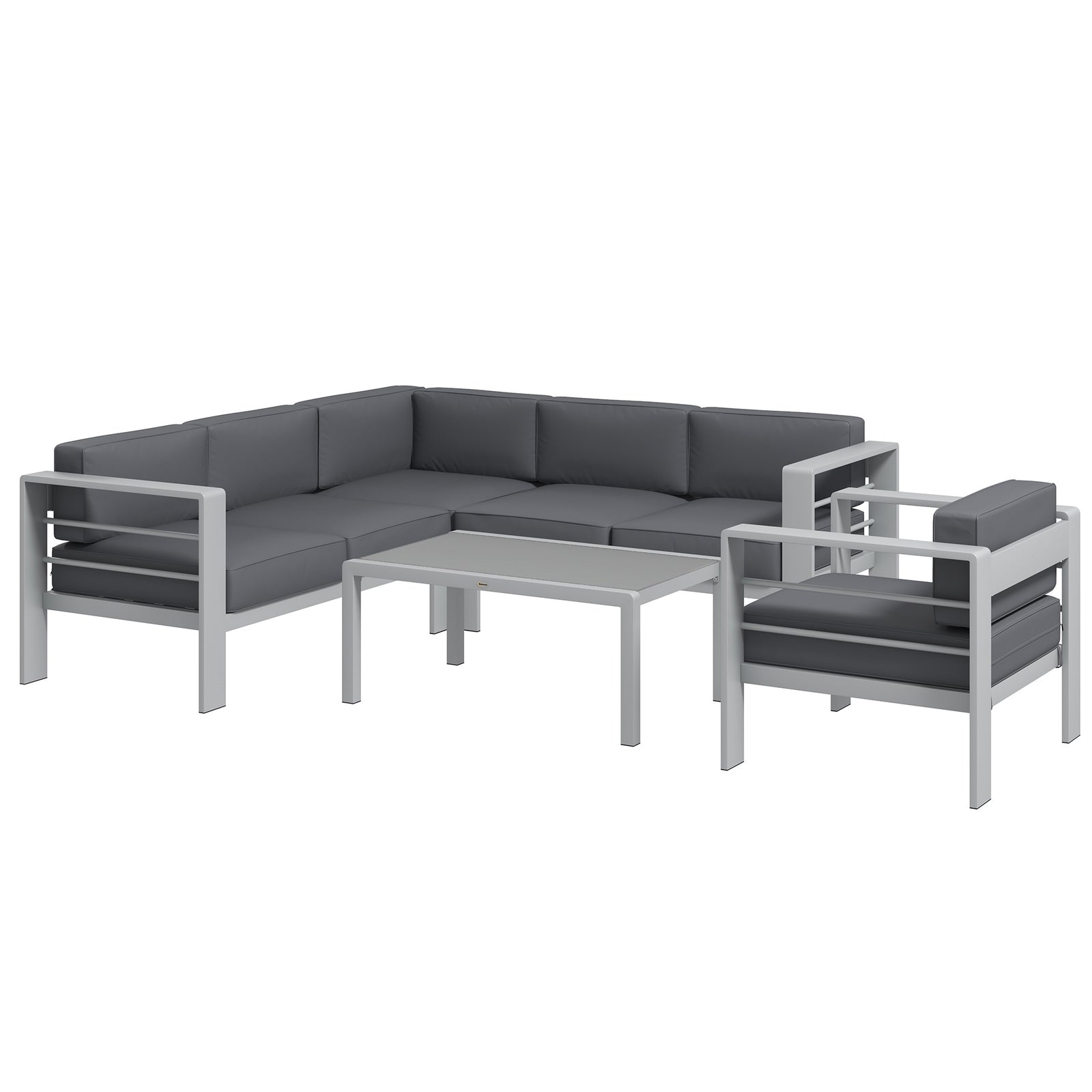 Five-Piece Aluminium Garden Sofa Set, with Glass-Top Table - Grey