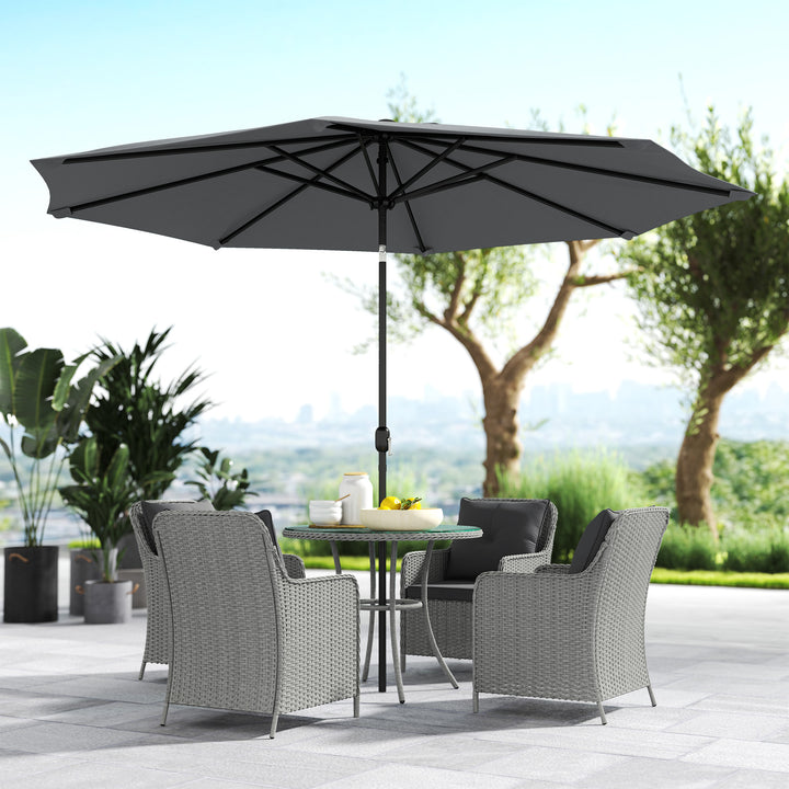 4 Seater Rattan Dining Set with Parasol & Cushions - Light Grey