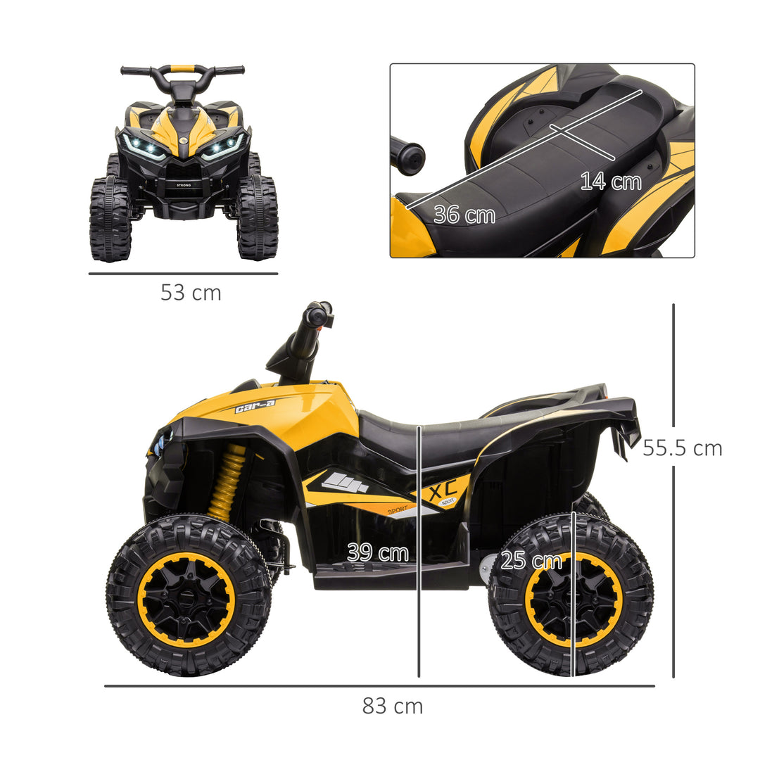 12V Ride-On Quad Bike w/ Music, Horn, for Ages 3+ Years - Yellow