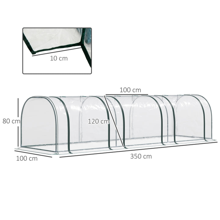 Mini Greenhouse, Small Polytunnel Green House with Zipped Doors, Steel Frame for Garden Patio, 300 x 100 x 80cm, Clear