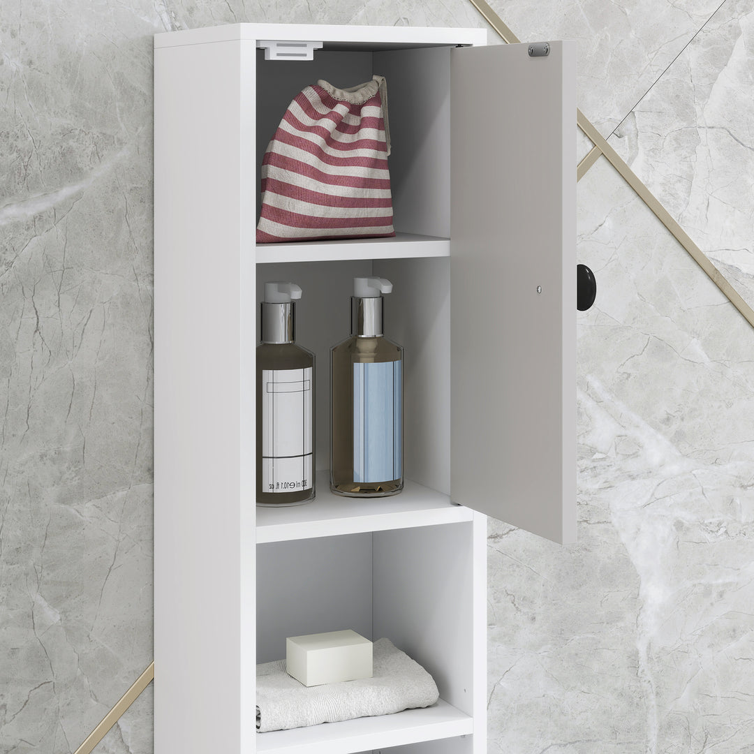 180cm Slim Bathroom Cabinet, with Drawer, Shelves and Cupboards - Light Grey