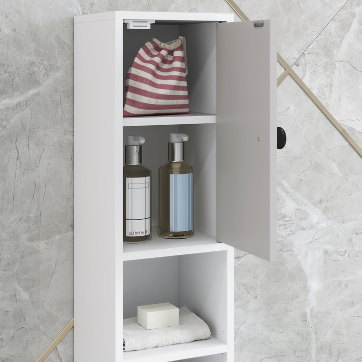 180cm Slim Bathroom Cabinet, with Drawer, Shelves and Cupboards - Light Grey