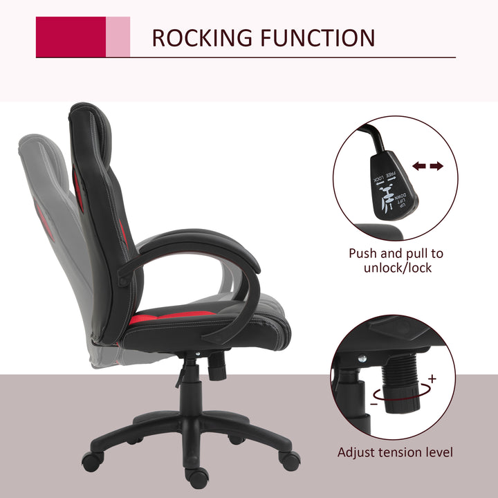 Vinsetto Ergonomic High Back Swivel Desk Chair, Faux Leather, Adjustable, Home Office Comfort, Black & Red