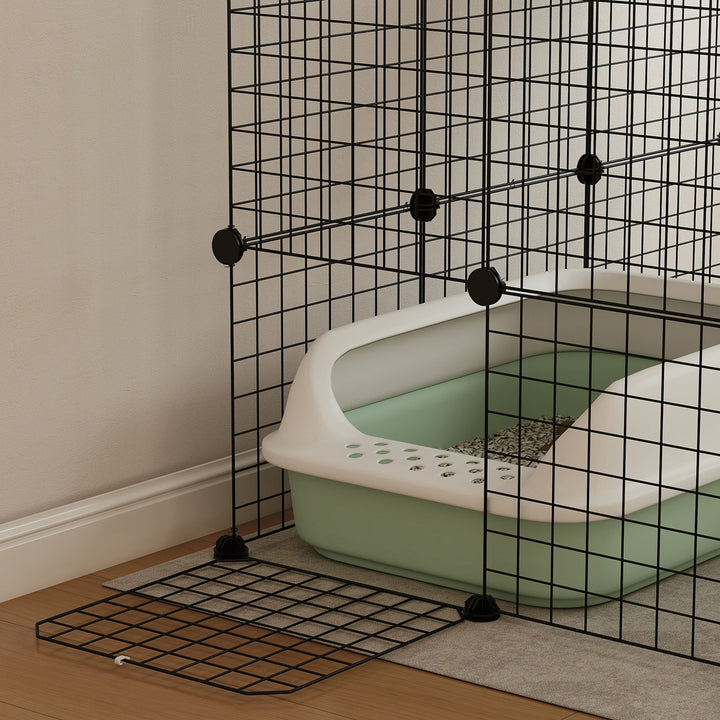 Four-Tier DIY Large Cat Cage with Hammock, Ramps, Five Doors, Indoor Use for 1-3 Cats, Black