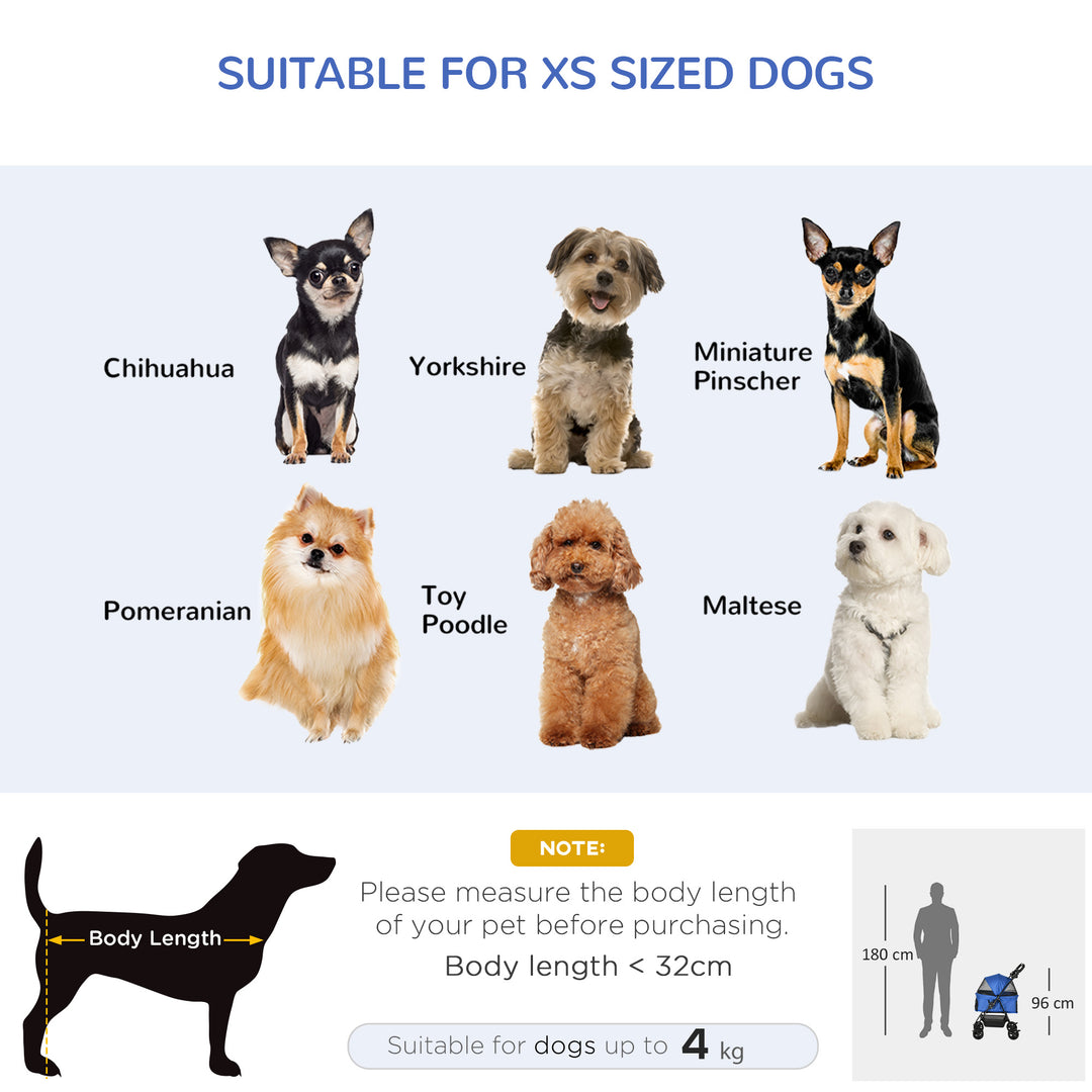 Dog Stroller with Rain Cover, Dog Pushchair One-Click Fold Trolley Jogger with EVA Wheels Brake Basket Adjustable Canopy Safety Leash for Small Dogs, Blue