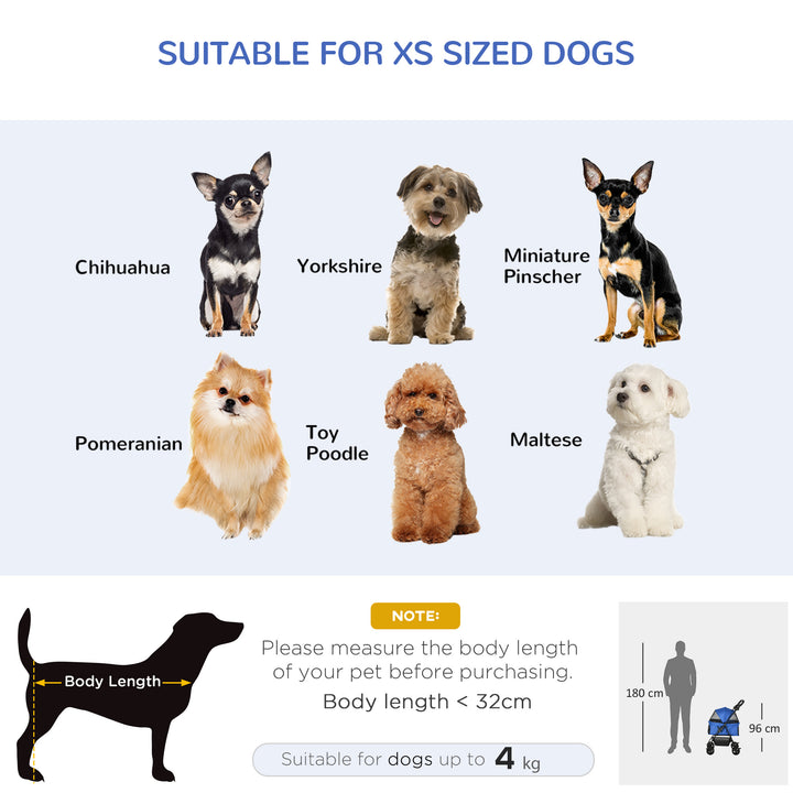 Dog Stroller with Rain Cover, Dog Pushchair One-Click Fold Trolley Jogger with EVA Wheels Brake Basket Adjustable Canopy Safety Leash for Small Dogs, Blue
