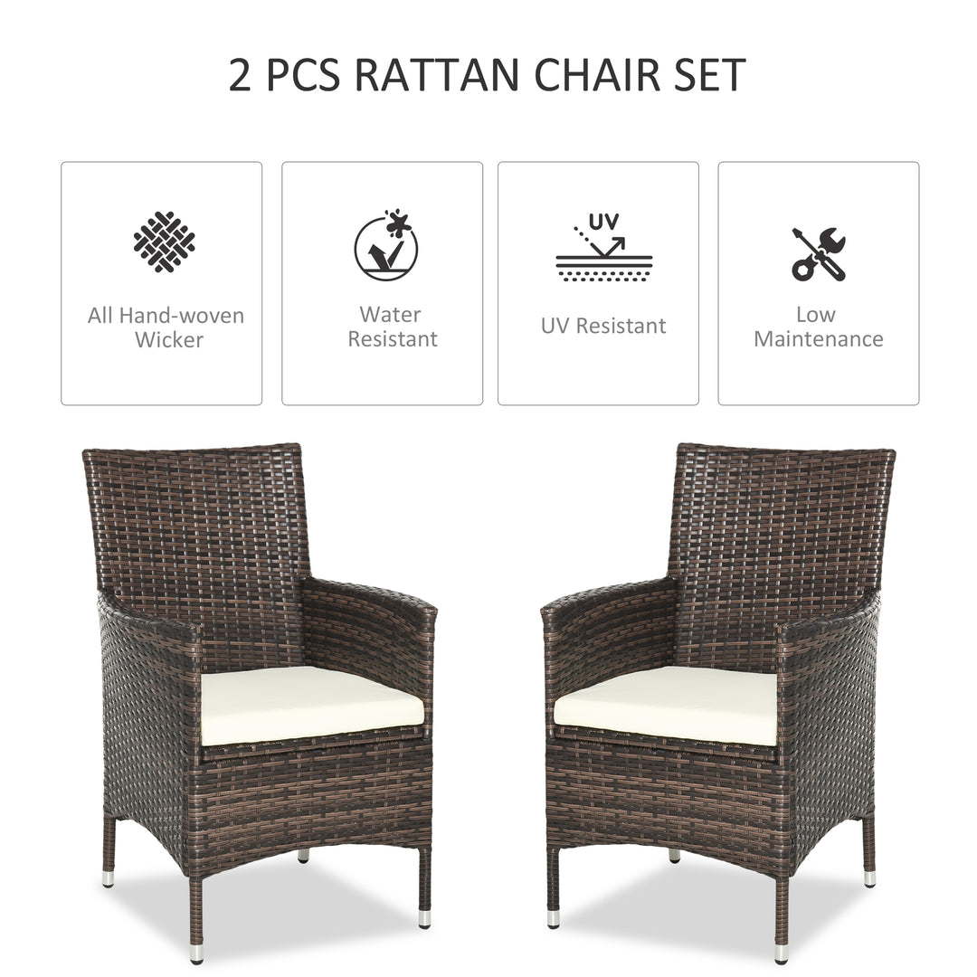2 PC Outdoor Rattan Armchair Dining Chair Garden Patio Furniture w/ Armrests Cushions Mixed Brown