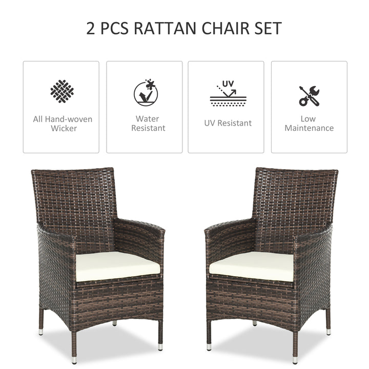 2 PC Outdoor Rattan Armchair Dining Chair Garden Patio Furniture w/ Armrests Cushions Mixed Brown