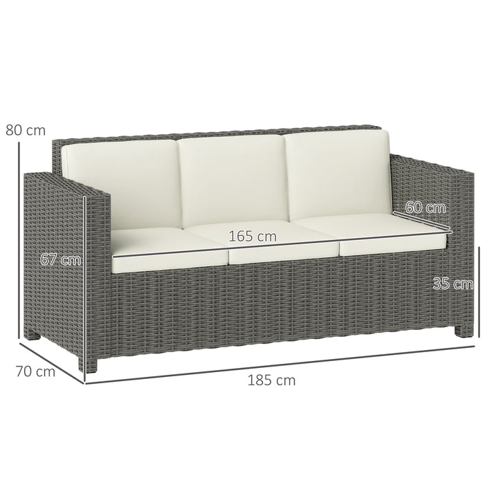 3 Seater Rattan Sofa All-Weather Wicker Weave Metal Frame Chair with Fire Resistant Cushio-Cream