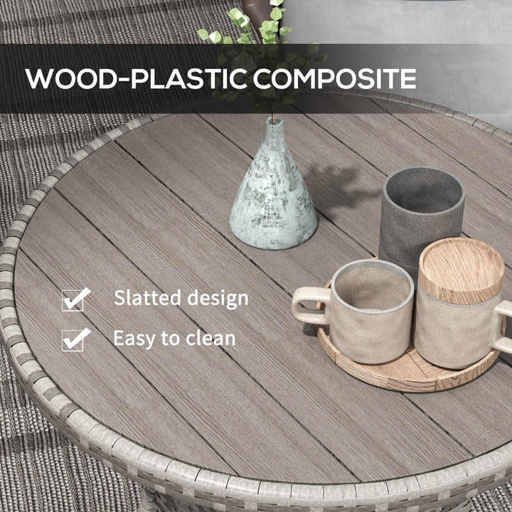 70cm Four-Person Wood-Effect Rattan Table - Grey