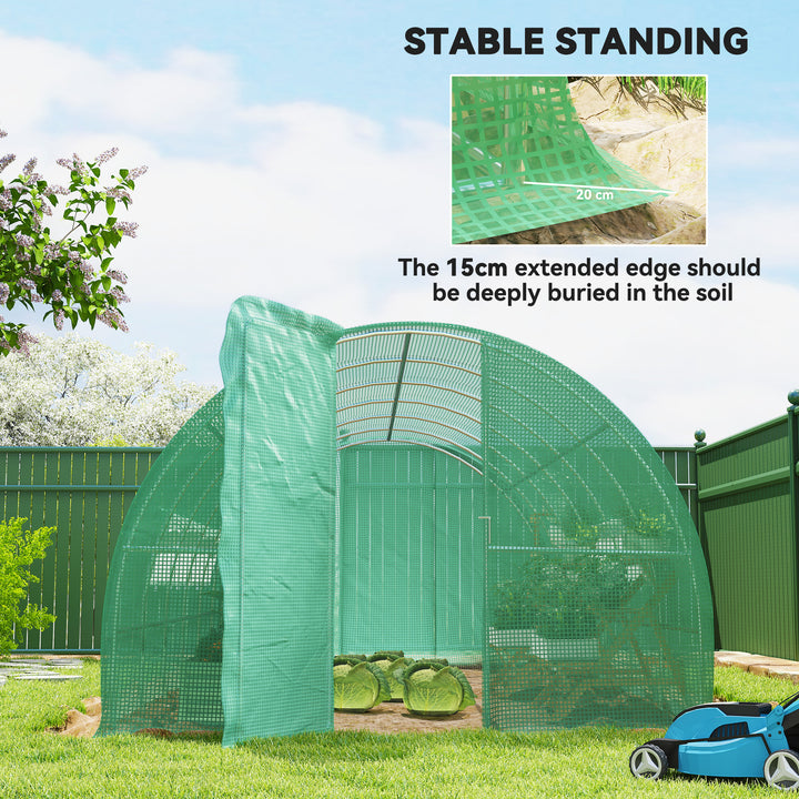 MCL Large Polytunnel Walk In Greenhouse, Plant Gardening Tunnel Green House with Metal Hinged Door, Galvanised Steel Frame & Mesh Windows, Green (3 x 6 m)