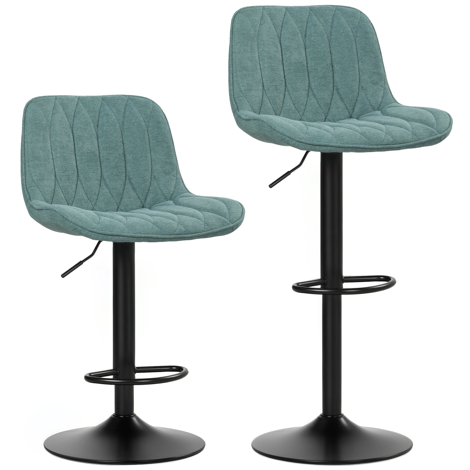 Set of Two Linen-Look Bar Stools - Blue