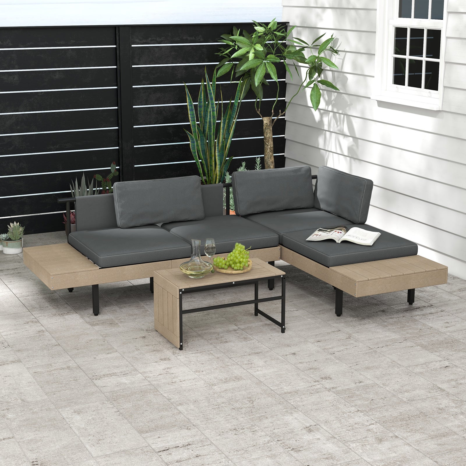 Three-Piece 'L' Garden Sofa Set - Grey