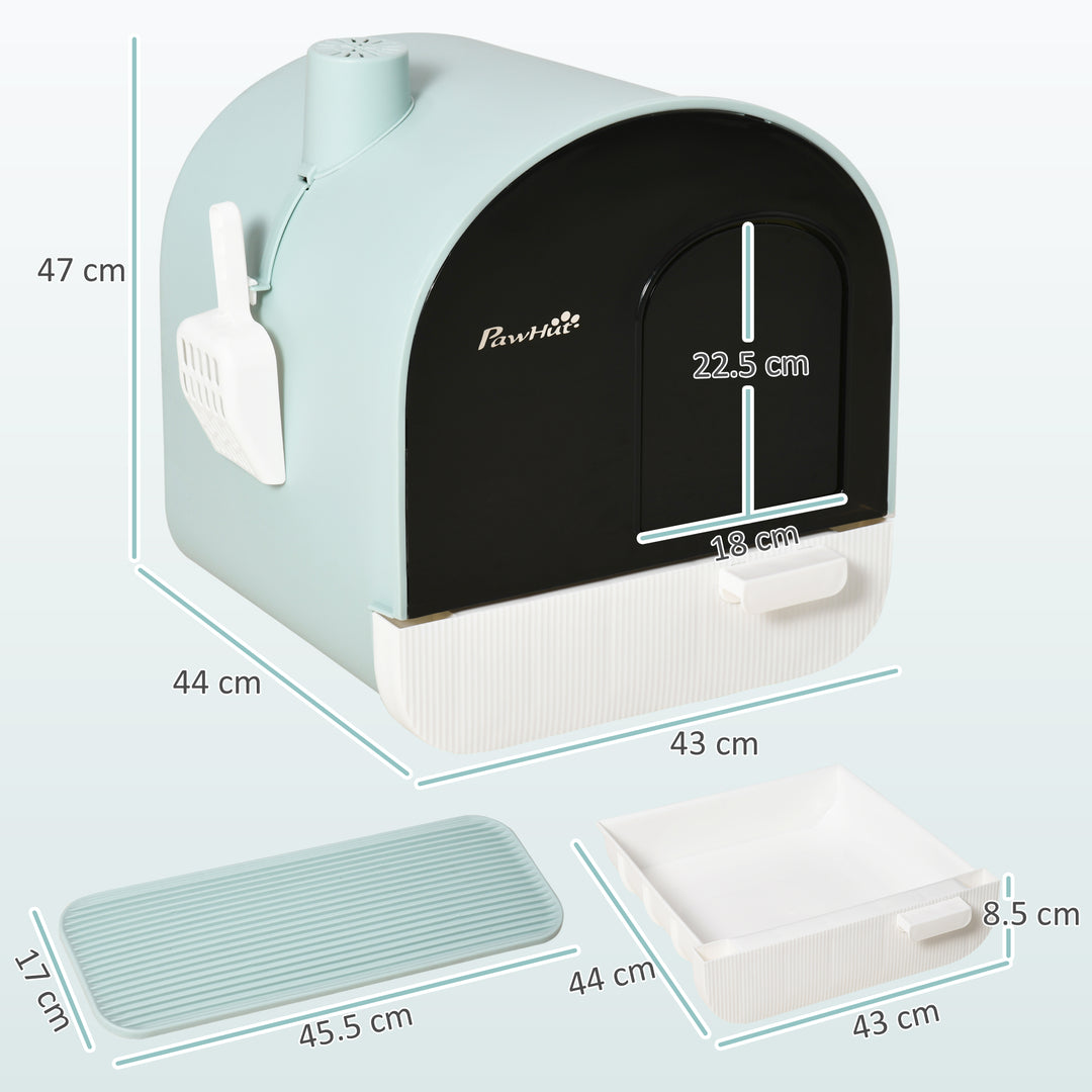MCL Hooded Cat Litter Box, Kitten Litter Tray, with Lid, Scoop, Filter, Flap Door