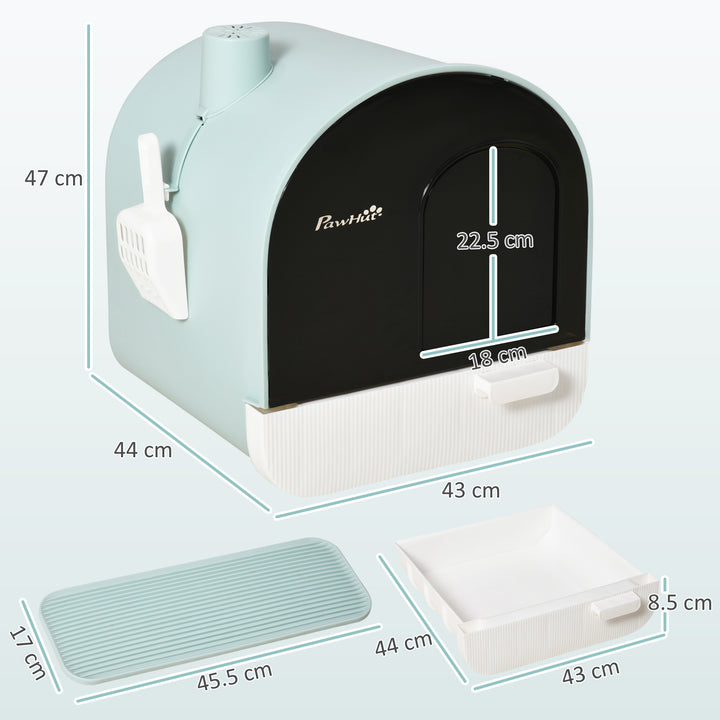 MCL Hooded Cat Litter Box, Kitten Litter Tray, with Lid, Scoop, Filter, Flap Door