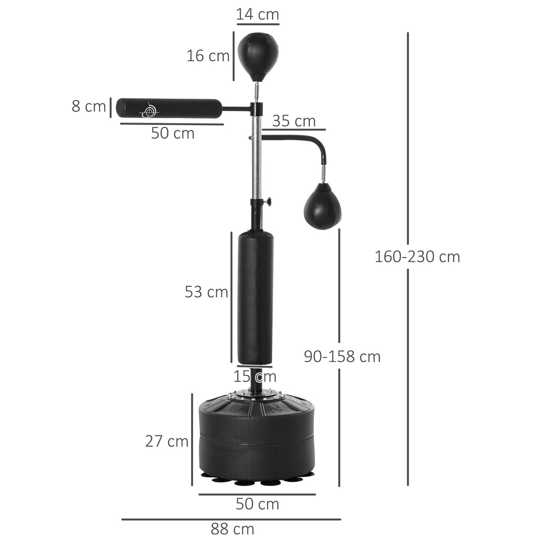 MCL 4-in-1 Boxing Punching Bag, Freestanding with 2 Speed Bals, 360° Reflex Bar, 160-230cm Adjustable Height, Black