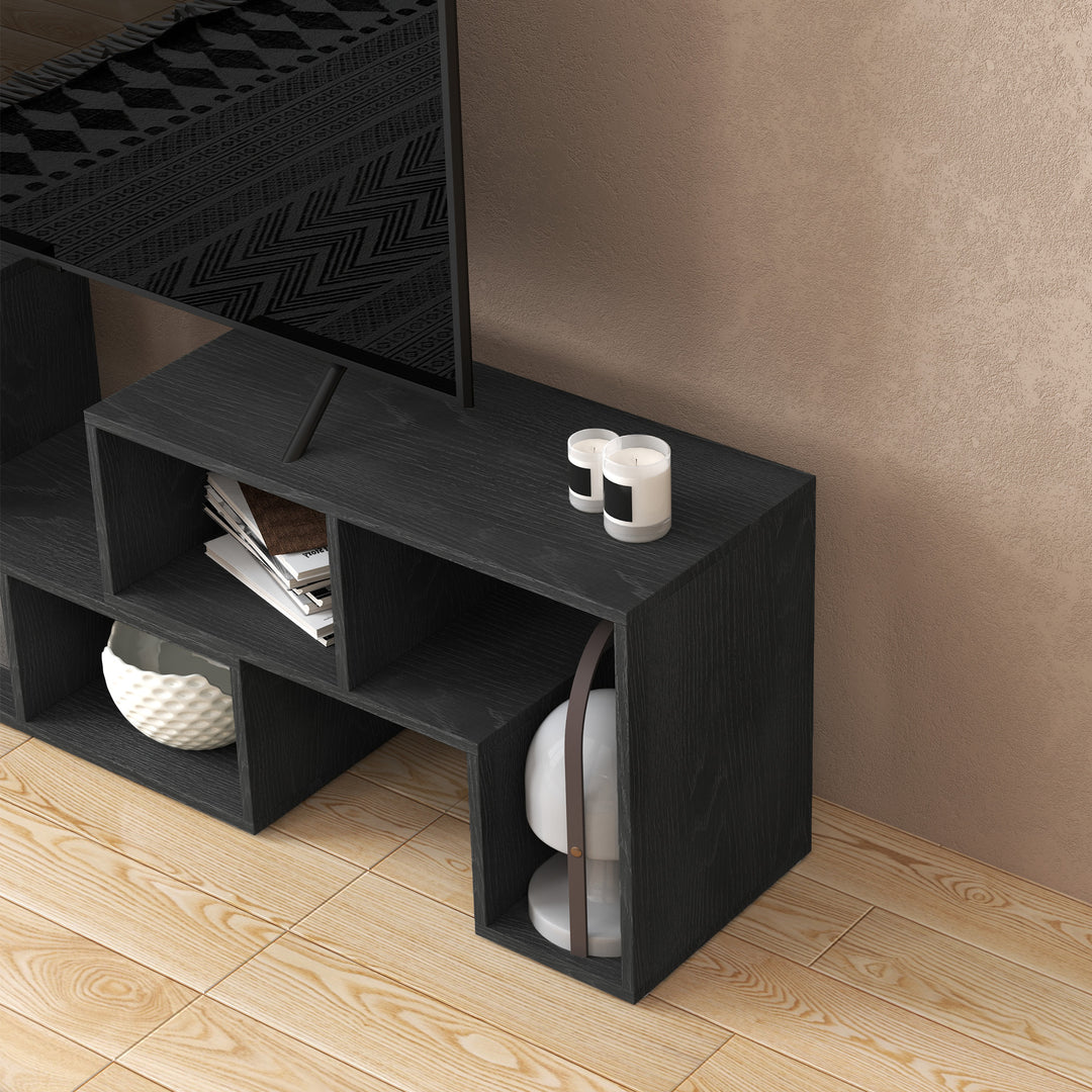 TV Stand for TVs up to 75 Inches, Free Combination TV Unit with Storage Shelves, Extendable Entertainment Centre for Living Room, Black Wood Grain