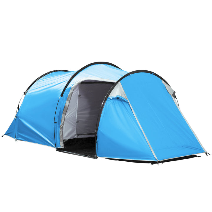 Outsunny Tunnel Tent for 2-3 Persons, Camping Shelter with Vestibule, Air Vents, Rainfly, Weather-Resistant, Blue | Aosom UK