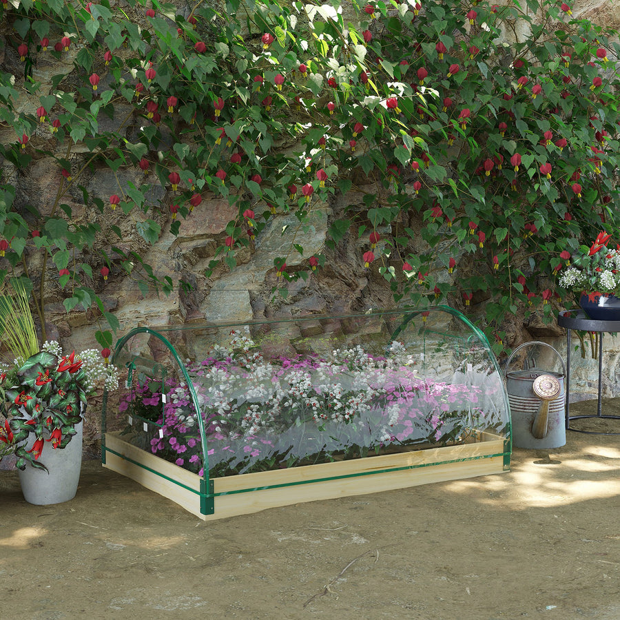 Raised Bed with Greenhouse, Wooden Garden Planter Box with PVC Cover, Roll Up Windows, Dual Use for Vegetables, Plants, Flowers, 115 x 80 x 54 cm, Natural Wood Effect