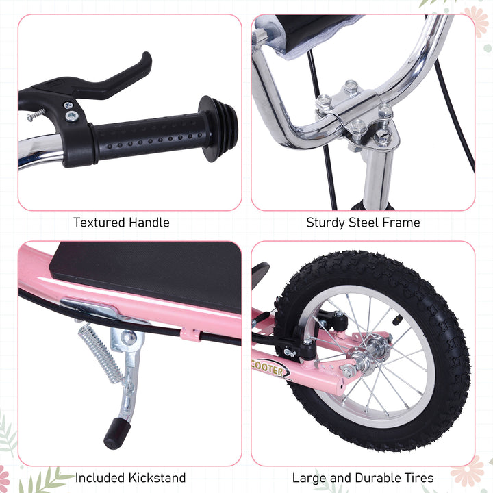 HOMCOM Teen Scooter Push Kick Scooters for Kids with Rubber Wheels Adjustable Handlebar Front Rear Dual Brakes Kickstand, for 5+ Years, Pink