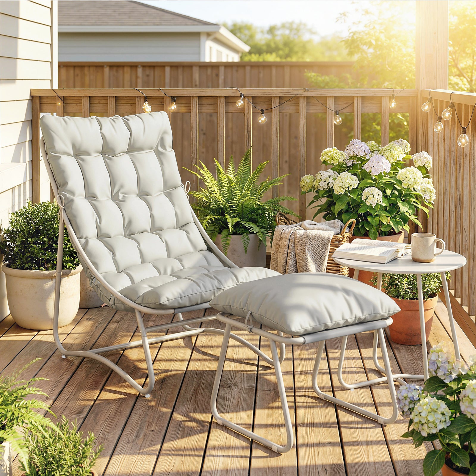Bistro Set for Garden, 3 Piece Outdoor Table and Chair with Footstool 