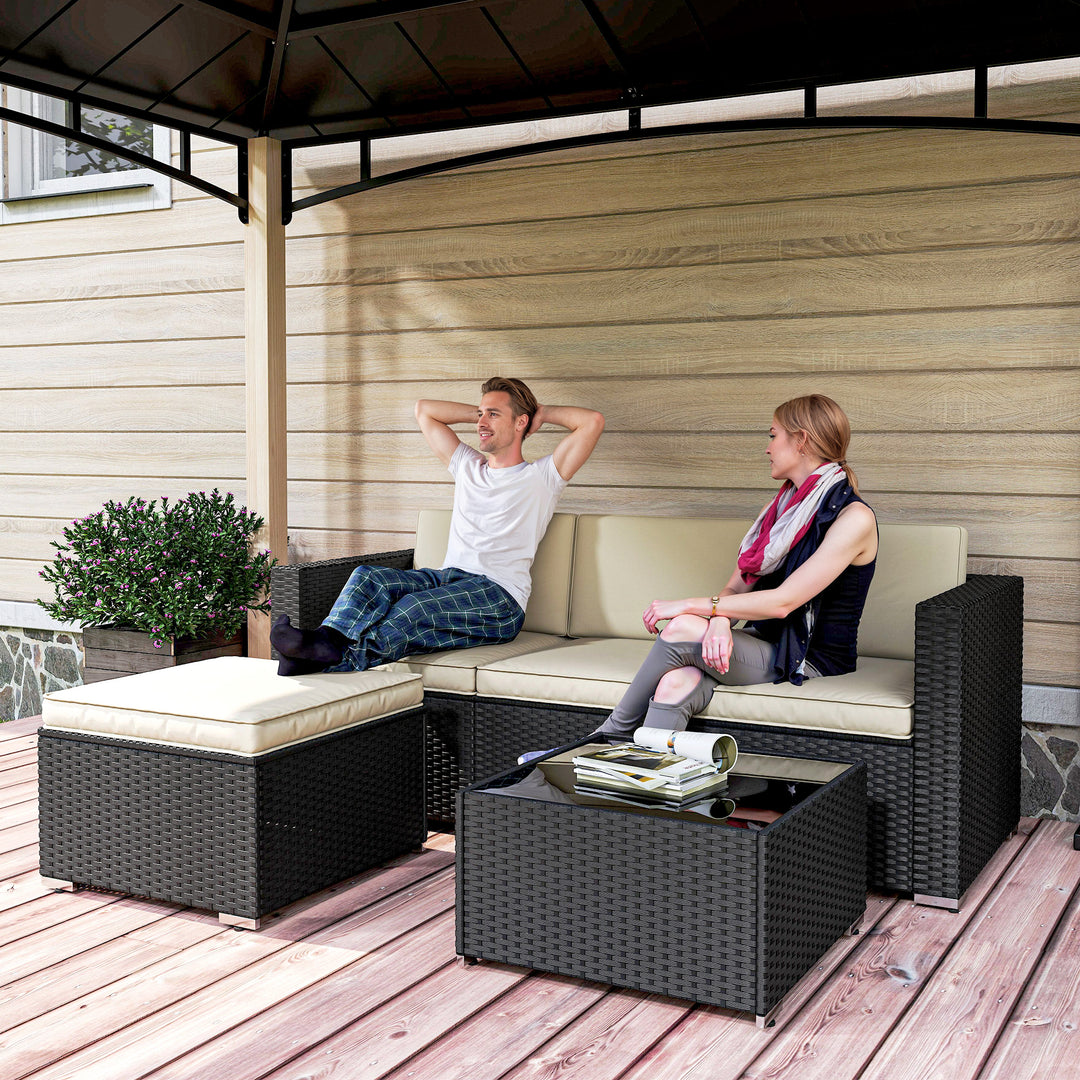 3 Pieces Garden Furniture Set w/ Cushions, PE Rattan Wicker Conversati