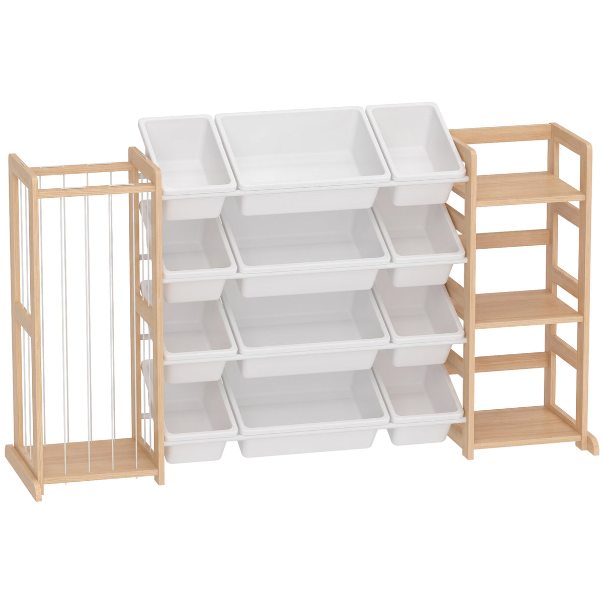 Wooden Toy Storage Unit with Stuffed Animal Storage, Bookshelf and 12