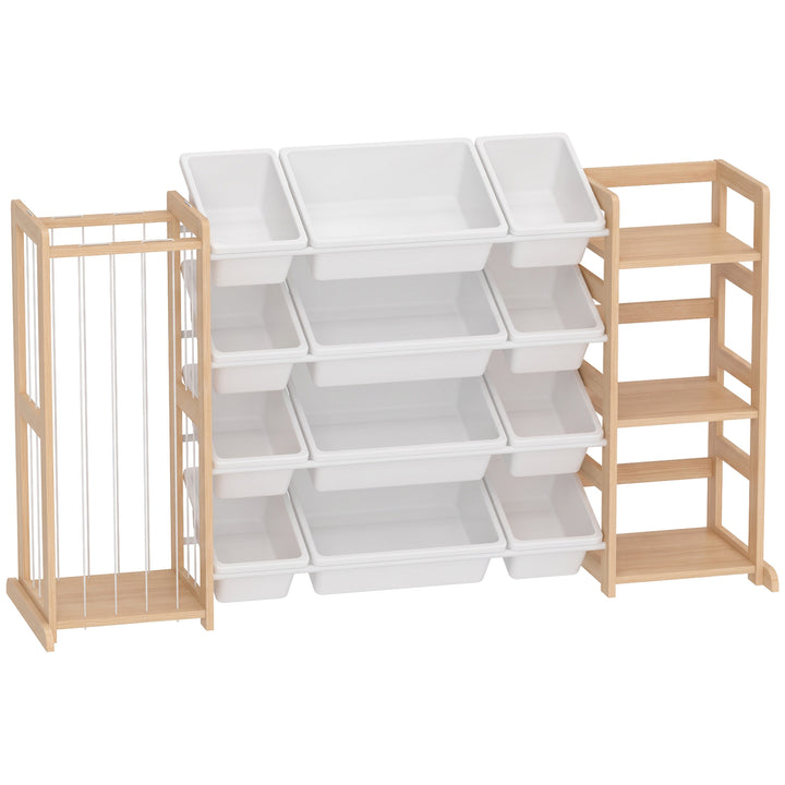 Wooden Toy Storage Unit with Stuffed Animal Storage, Bookshelf and 12