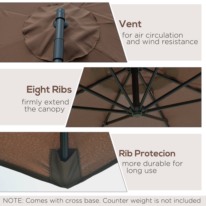 Outsunny 3M Brown Cantilever Umbrella, Hanging Banana Parasol, Steel Frame, for Patio Sun Shade