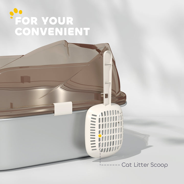 Stainless Steel Litter Box with Lid, High Wall Sided Enclosure, Pedal, Scoop, Non-Sticky, Anti-Leakage, Easy Cleaning