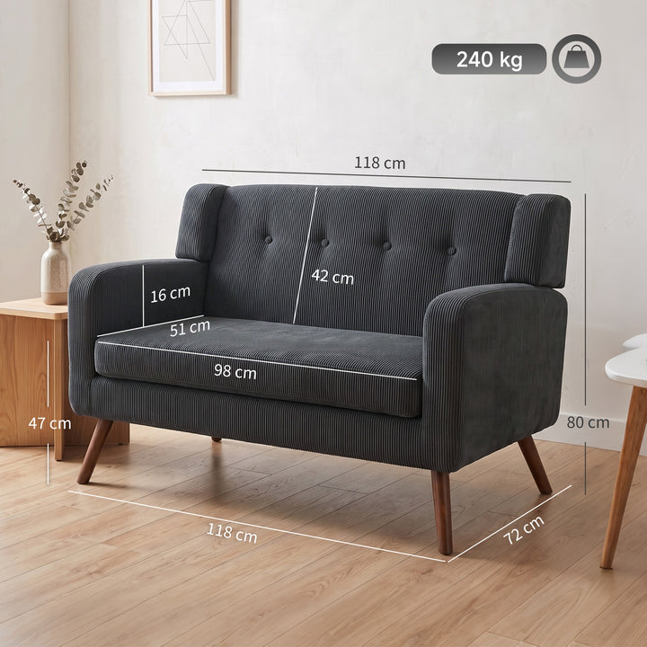 2 Seater Sofa, 118 cm Corduroy Small Loveseat with Spring Cushion - view 3