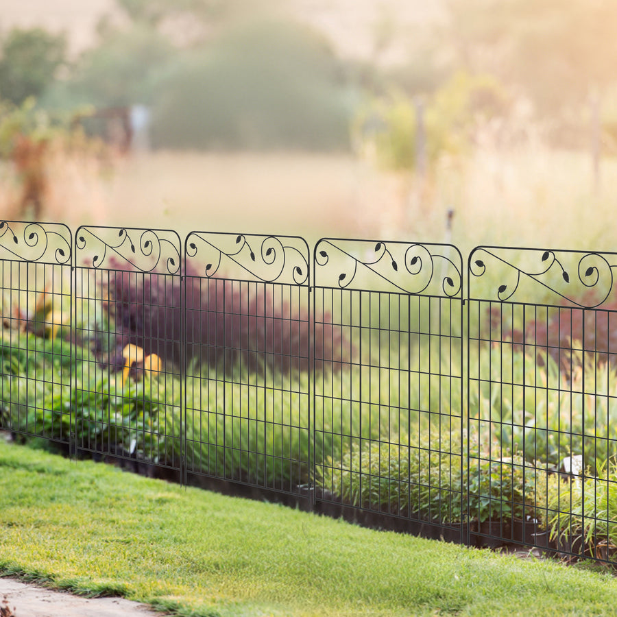 Decorative Garden Fencing, 4PCs Outdoor Picket Fence Panels, 43in x 11.5ft Rustproof Metal Wire Landscape Flower Bed Border Edging Animal Barrier, Black