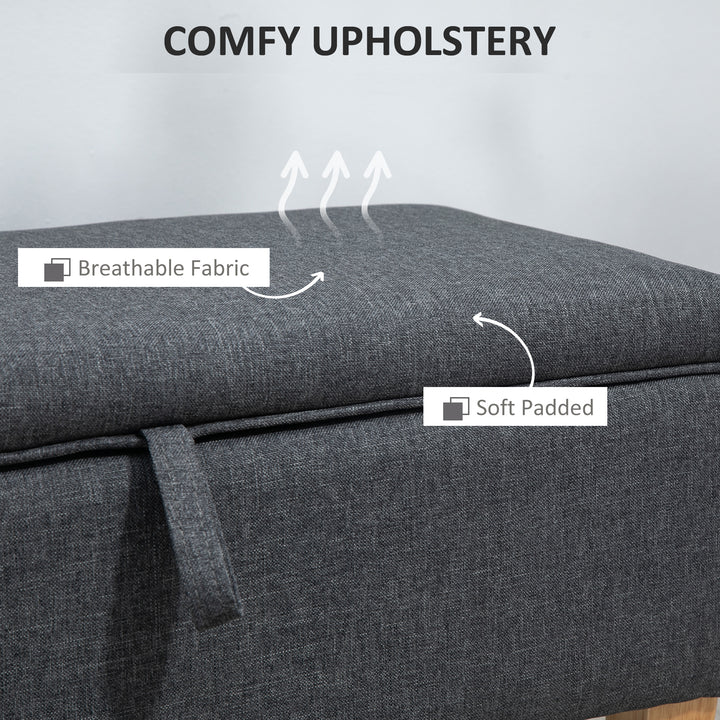 30L Linen Storage Ottoman Padded Footstool with Rubberwood Legs for Storage Box, Bed End, Shoe Bench, Seating, Dark Grey