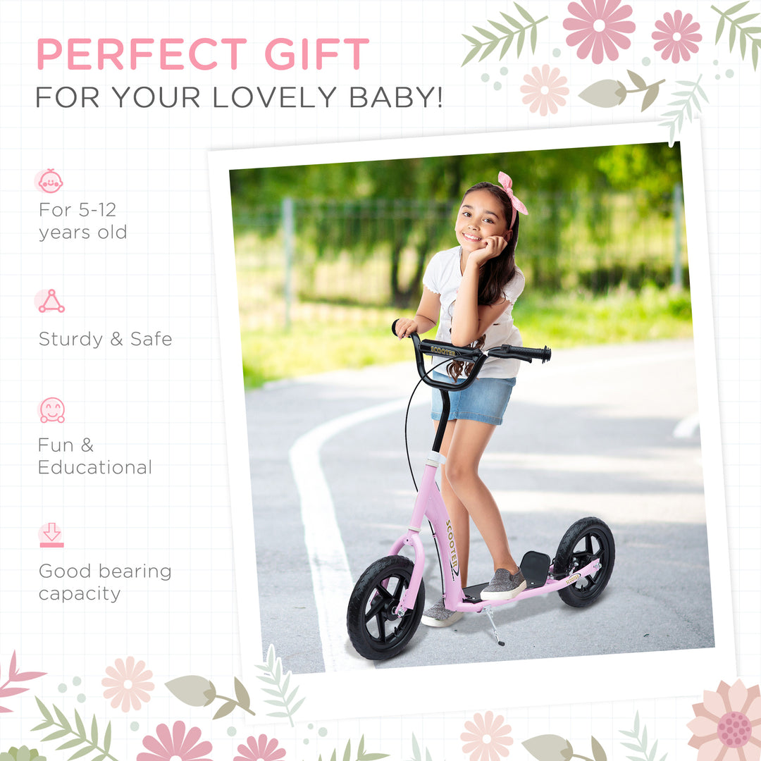 Kids Scooter Kick Scooter, with 12" EVA Tyres, Rear Brake, Big Wheels Scooter for 5-12 Years , Pink