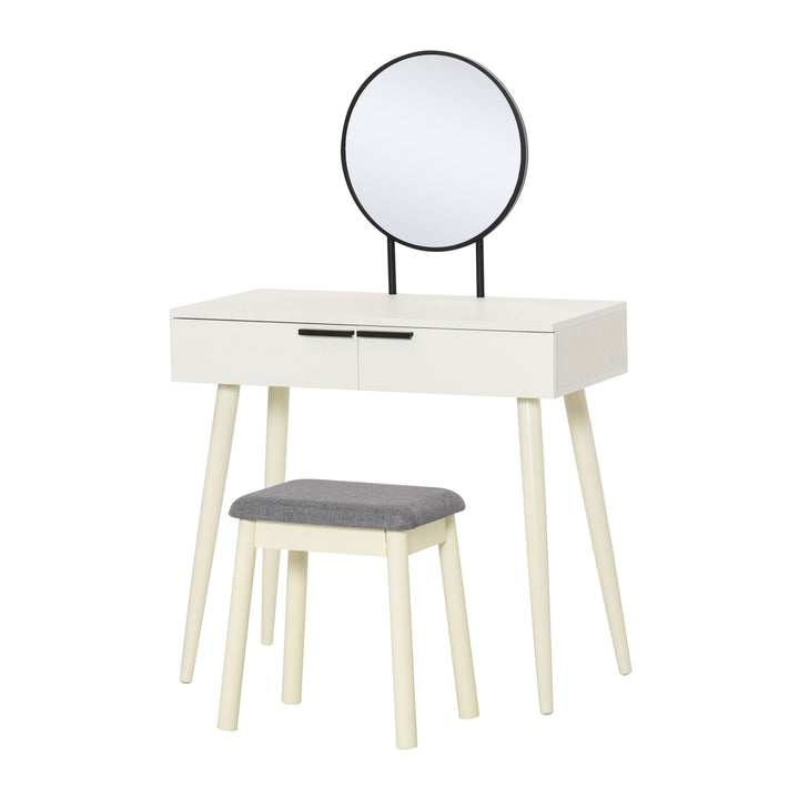 Dressing Table with Mirror and Stool, Vanity Makeup Desk Set with 2 Drawers, Cushioned Stool and Make-up Organiser for Bedroom and Dressing Room, 80 x 40 x 123 cm, White