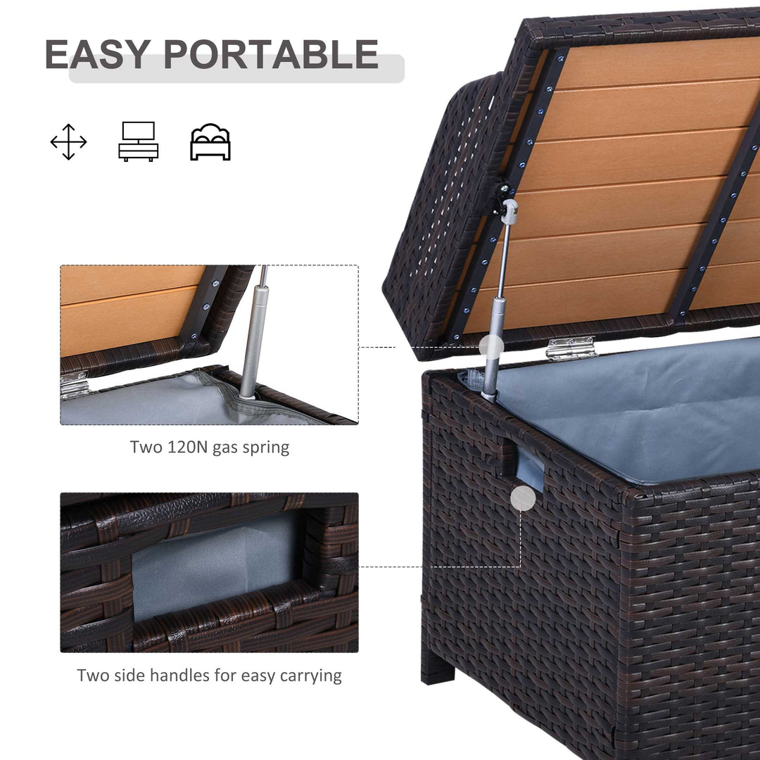130 L Rattan Garden Storage Box, with Seat - Mixed Brown