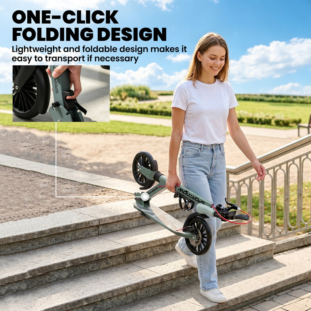 Foldable Kick Scooter with Height Adjustable Handlebar, One-click Fold