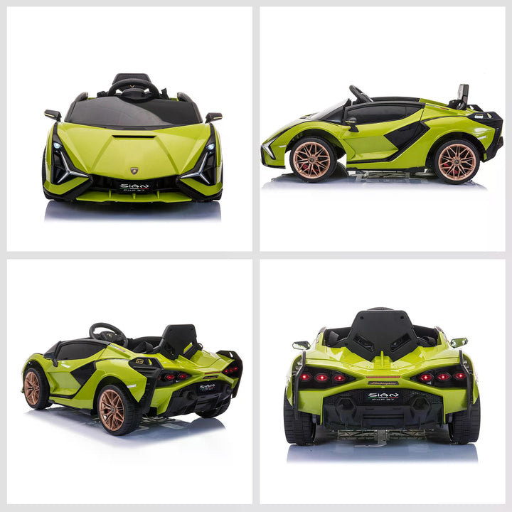 HOMCOM Compatible 12V Battery-powered Kids Electric Ride On Car Lamborghini SIAN Toy with Parental Remote Lights MP3 for 3-5 Years Green | Aosom UK