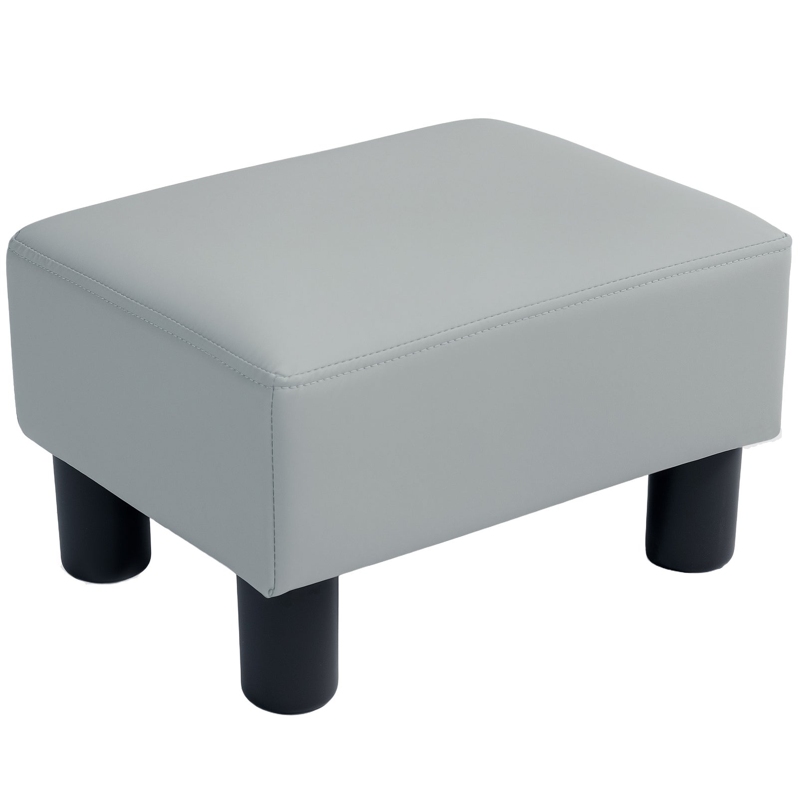 PU Leather Footstool with 4 Plastic Legs, Grey