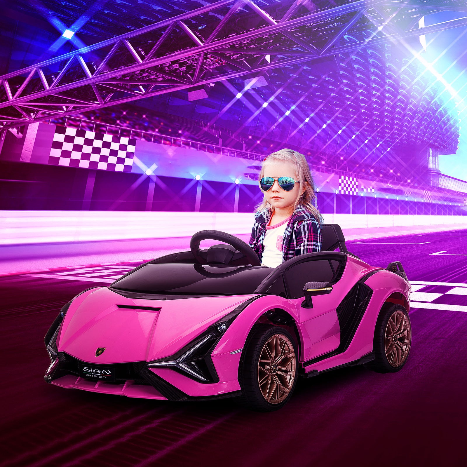 Lamborghini Sian Licensed 12V Kids Electric Ride On Car 2 Motors Toy Car with Remote Control Music Lights MP3 for 3-5 Years Pink