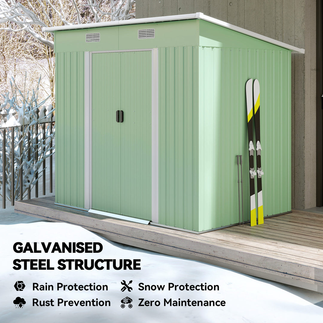 7 x 4ft Outdoor Garden Metal Storage Shed, Tool Storage Box for Backyard, Patio and Lawn, Light Green